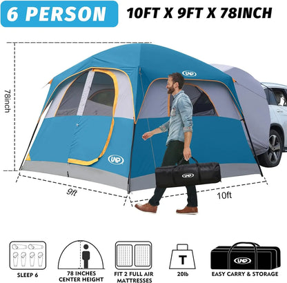 UNP SUV Tent for Camping, 6-Person Car Camping Tent, SUV Tailgate Tent for Outdoor, Easy Set Up Tent with Rainfly 10'x9'x78in(H)