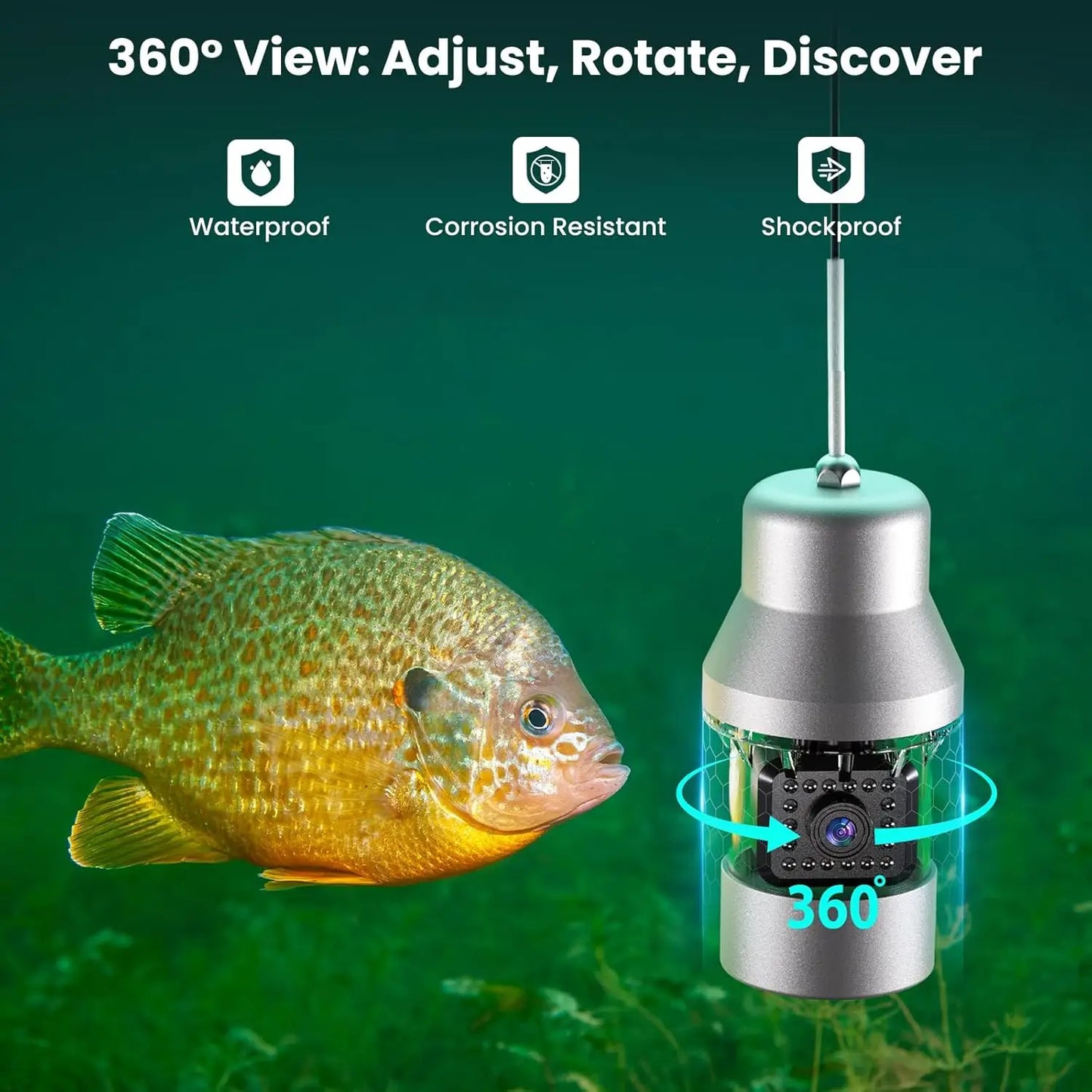 Fishing Camera Video Fish Finder DVR Function 9 inch Large Color Screen 360° Horizontal Panning