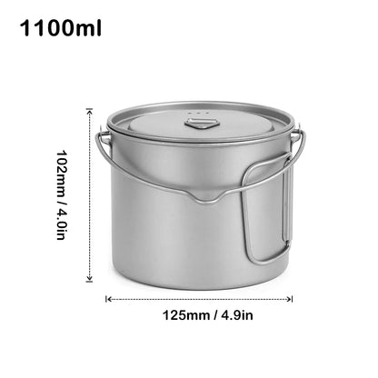 1100ml Titanium Pot Ultralight Portable Hanging Pot with Lid and Foldable Handle Outdoor Camping Hiking Backpacking