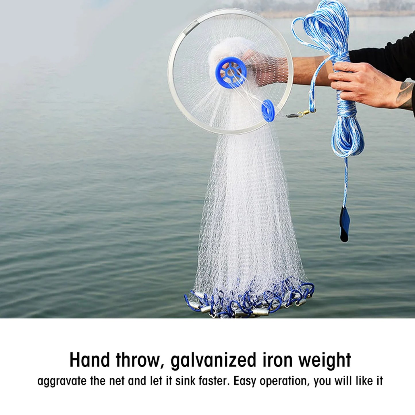 Outdoor Nylon Monofilament American Style Cast Hand Throw Fishing Mesh Net