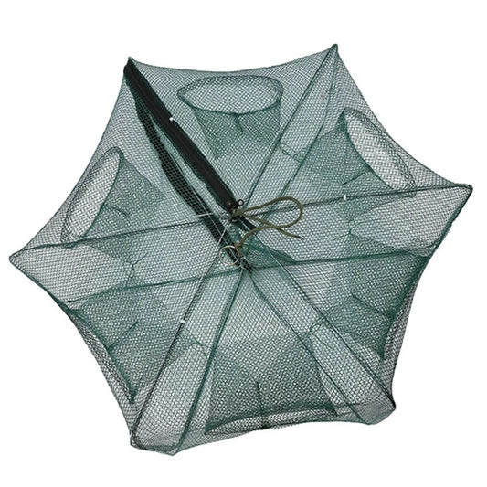 6 Holes Automatic Fishing Net Zipper Design Foldable Shrimp Cage High Strength Nylon Fish Trap Cast