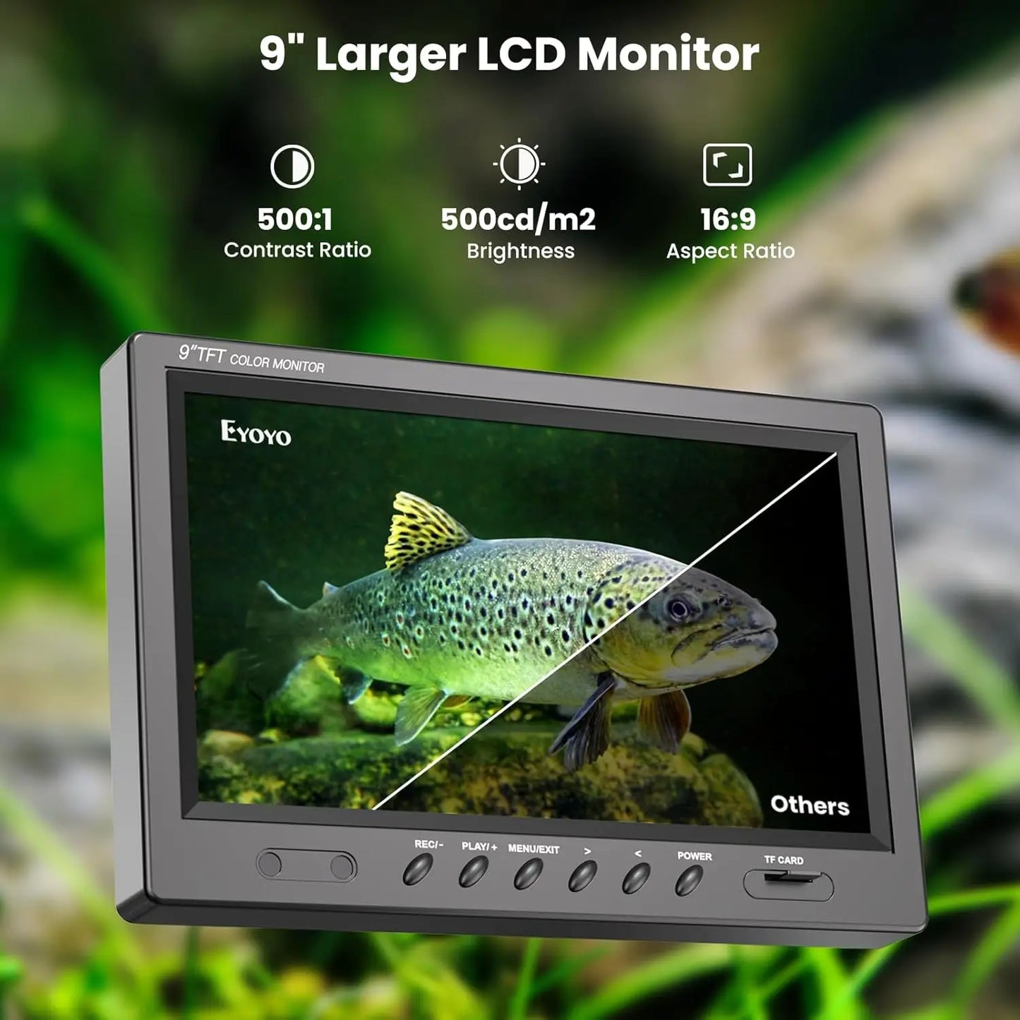 Fishing Camera Video Fish Finder DVR Function 9 inch Large Color Screen 360° Horizontal Panning