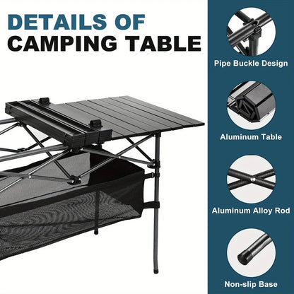 1PC Camping Table That Fold Up Lightweight, Aluminum Roll Up Table with Easy Carrying Bag for Indoor, Outdoor, Backyard, BBQ