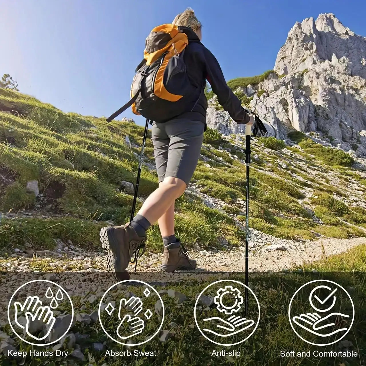 Lightweight Collapsible Trekking Poles for hiking - Adjustable Walking Sticks for men & for women