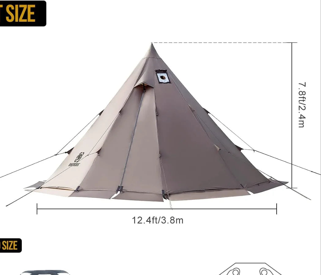 Rock Fortress Hot Tent with Stove Jack, 4 Season, 4-6 Person Tipi Tent, Family Tent for Camping Backpacking Hunting Fishing Wat